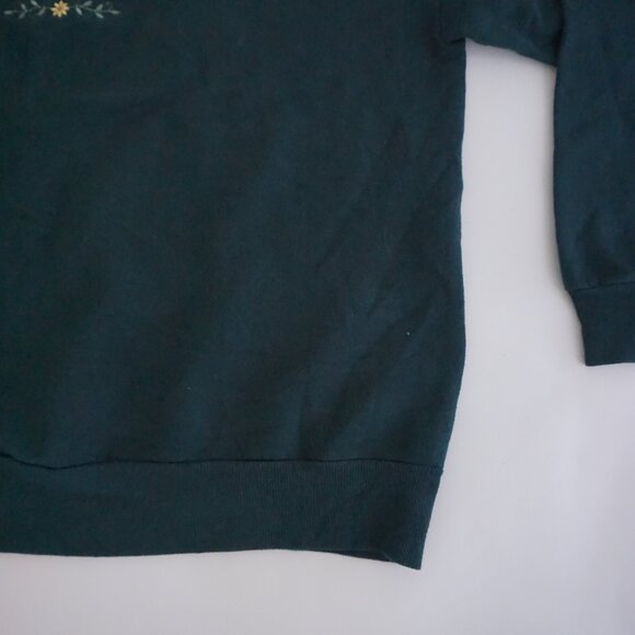 Vintage Whim Z Hunter Green Floral Leaf Sweatshirt Gold Contrast Collar Fall L - Picture 4 of 9